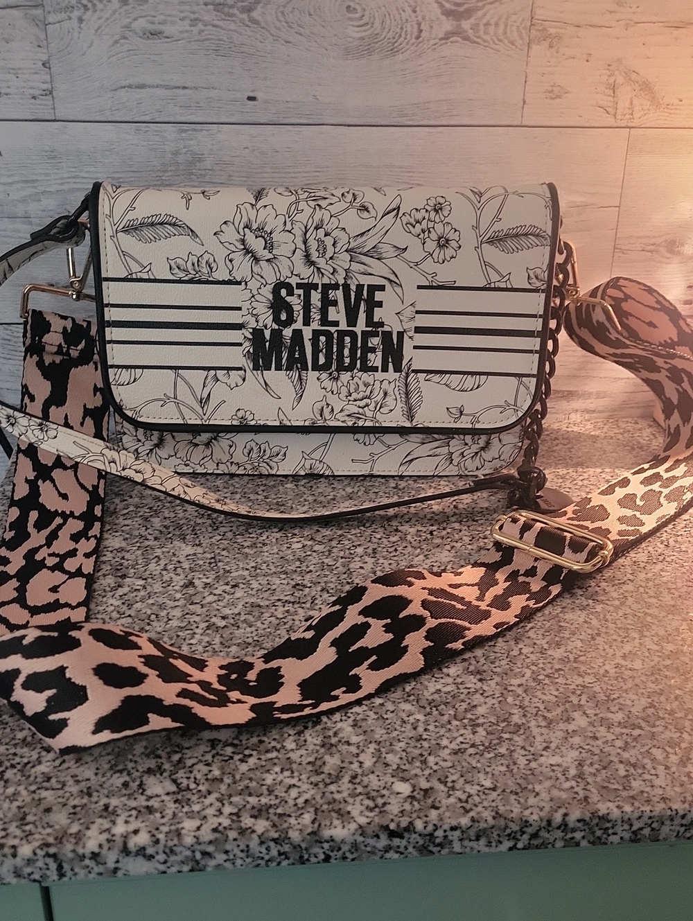 Steve Madden Floral Crossbody with Pink Leopard Strap